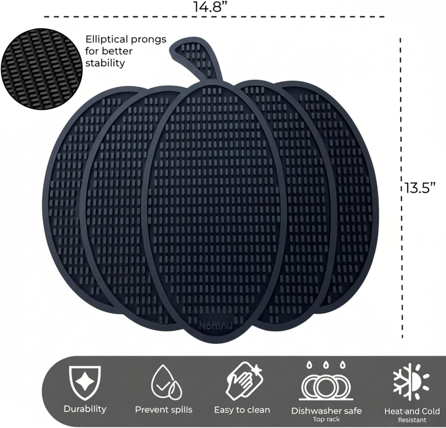 Nomnu Pumpkin Coffee Mat for Countertop - Goth Kitchen Decor - Gothic Coffee Bar Accessories 14.8x13.5 Inch Bar Mat - Spooky Halloween Gifts Non Slip Spill Mat, Black (PCBMB)