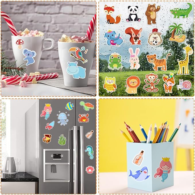 Window Clings Stickers for Kids Window Gel Clings Decals Thick Gel Clings Toddlers and Adults Classroom Home Nursery Airplane Birthday Party Supplies (Jungle Animals + Sea Animals)