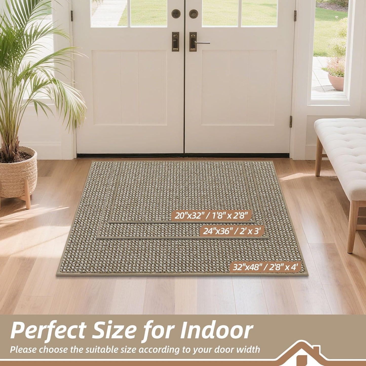 BEQHAUSE Dirt Trapper Door Mat 24" x 36", Non-Slip Washable Doormats Entrance Mat, Dirt Resistant and Absorbent Welcome Mat, Low Profile Floor Mats for Front Back Door and Entryway, Light Beige