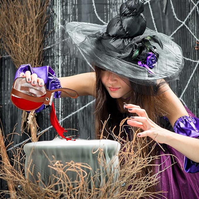 Patelai 2 Pcs Halloween Glass Potion Bottles with Belt Cork Renaissance Witch Costume Accessories Witch Props Potion Bottle for Halloween Party Decor Cosplay DIY Crafts Gift (Black,Brown)