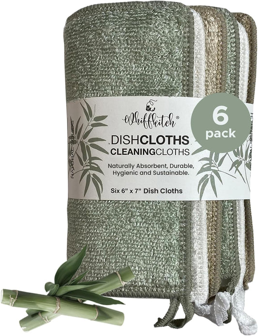 Whiffkitch Dishcloths & Cleaning Cloths - Drying, Durable, Absorbent Washcloths, Non-Scratch, Hygienic, Multi-Surface Cleaning, 6x7 Inches Solid Color, 6 Pack