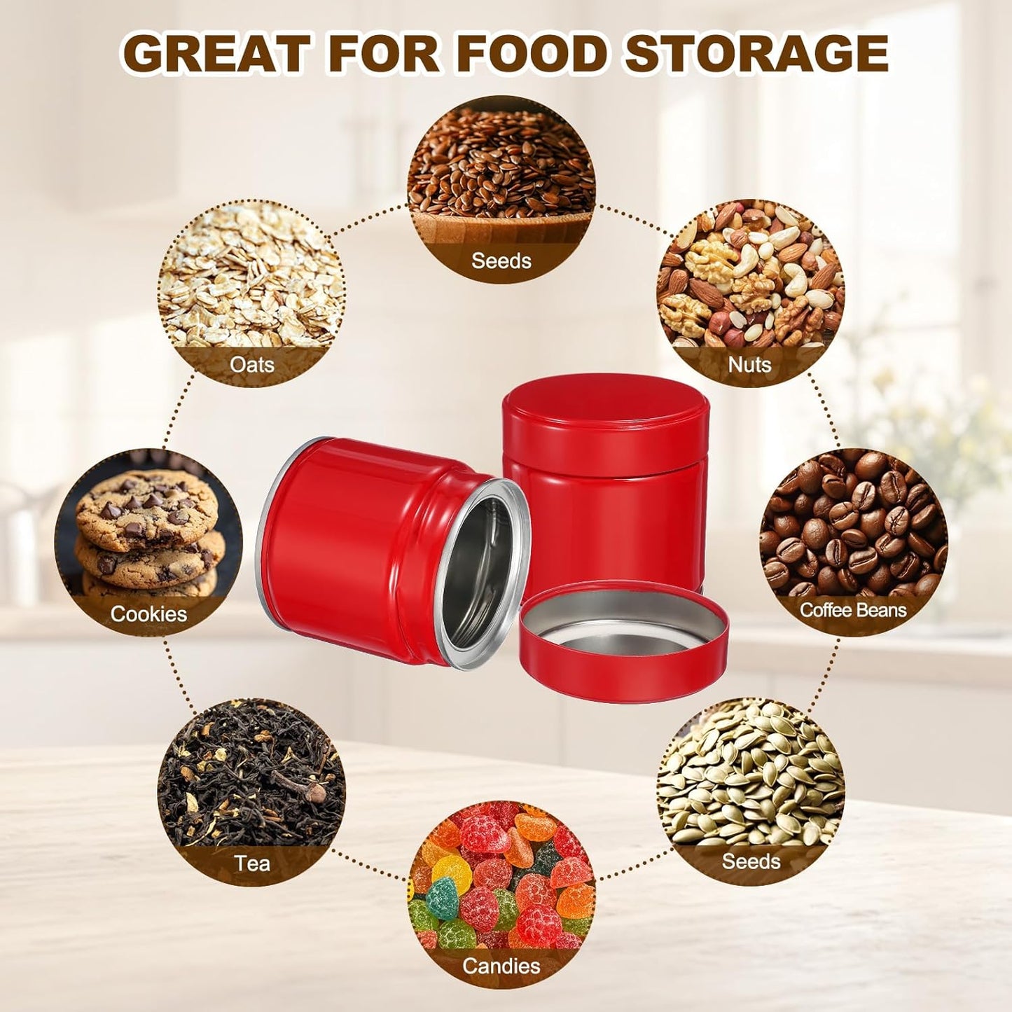 uxcell 2Pcs Round Tea Canisters, 3" x 3" Airtight Metal Tea Containers for Loose Tea, Coffee Beans, Spices - Durable, Compact, and Stylish Storage Tea Tin (Red)