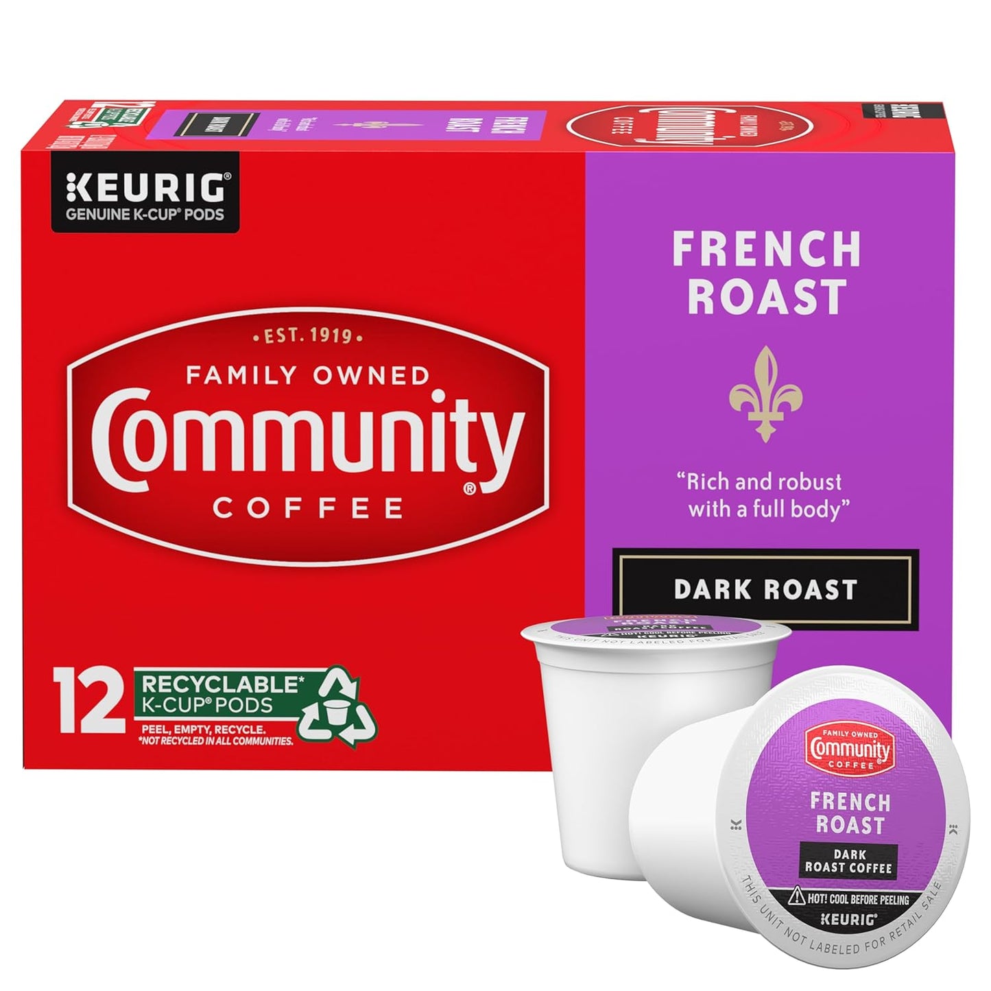 Community Coffee French Roast 12 Count Coffee Pods, Extra Dark Roast, Compatible with Keurig 2.0 K-cup Brewers, 12 Count (Pack of 1)