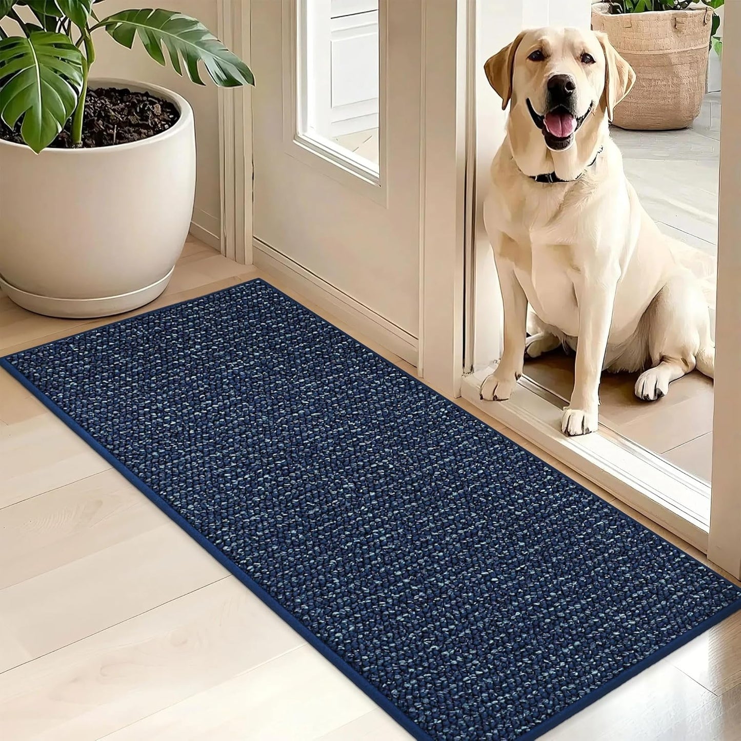 BEQHAUSE Dirt Trapper Door Mat 20" x 48", Non-Slip Washable Doormats Entrance Mat, Dirt Resistant and Absorbent Welcome Mat, Low Profile Floor Mats for Front Back Door and Entryway, Blue