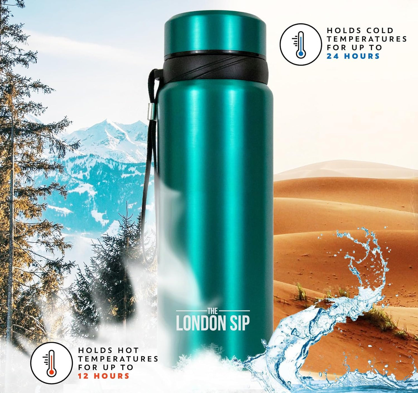 London Sip 25 oz Multi-Function Travel Mug and Tumbler Tea Infuser Water Bottle Fruit Infuser Flask Hot and Cold Double Wall Stainless Steel Coffee Thermos, Celestial Blue, Pack of 2