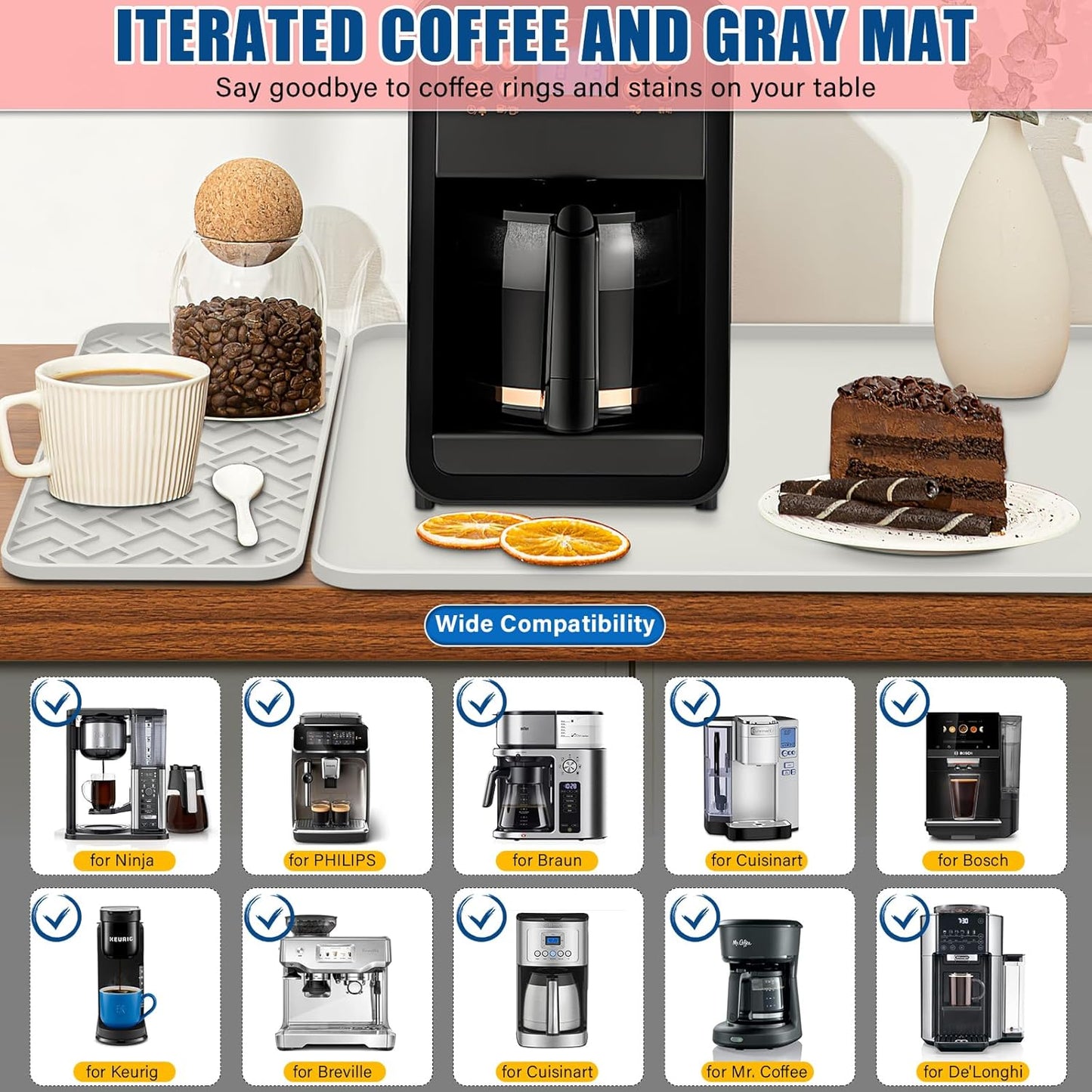 Silicone Coffee Mat - Removable Bar Mat with Concave and Convex Design, Leak-Proof and Non-Slip, Suitable for Use Under the Coffee Machine to Keep the Countertop Clean (White24"x16")