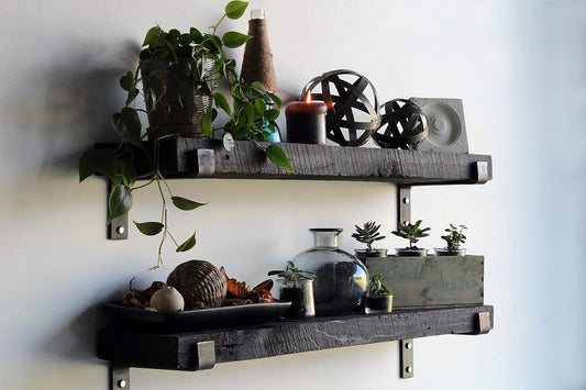 Urban Legacy Accent Shelves | Reclaimed Barn Plank | Set of 2 with Full Brackets (Coffee Bean 48"x 7"x 2")