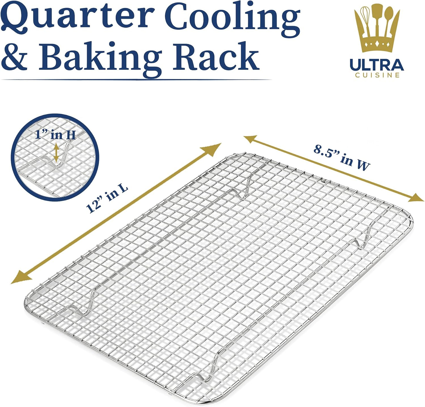 Ultra Cuisine Heavy Duty 100% Stainless Steel Cooling Rack for Cooking and Baking - Baking Rack & Wire Cooling Rack - Fits Quarter and Jelly Roll Sheet Pans - 8.5''x12''' and 10''x14.75''