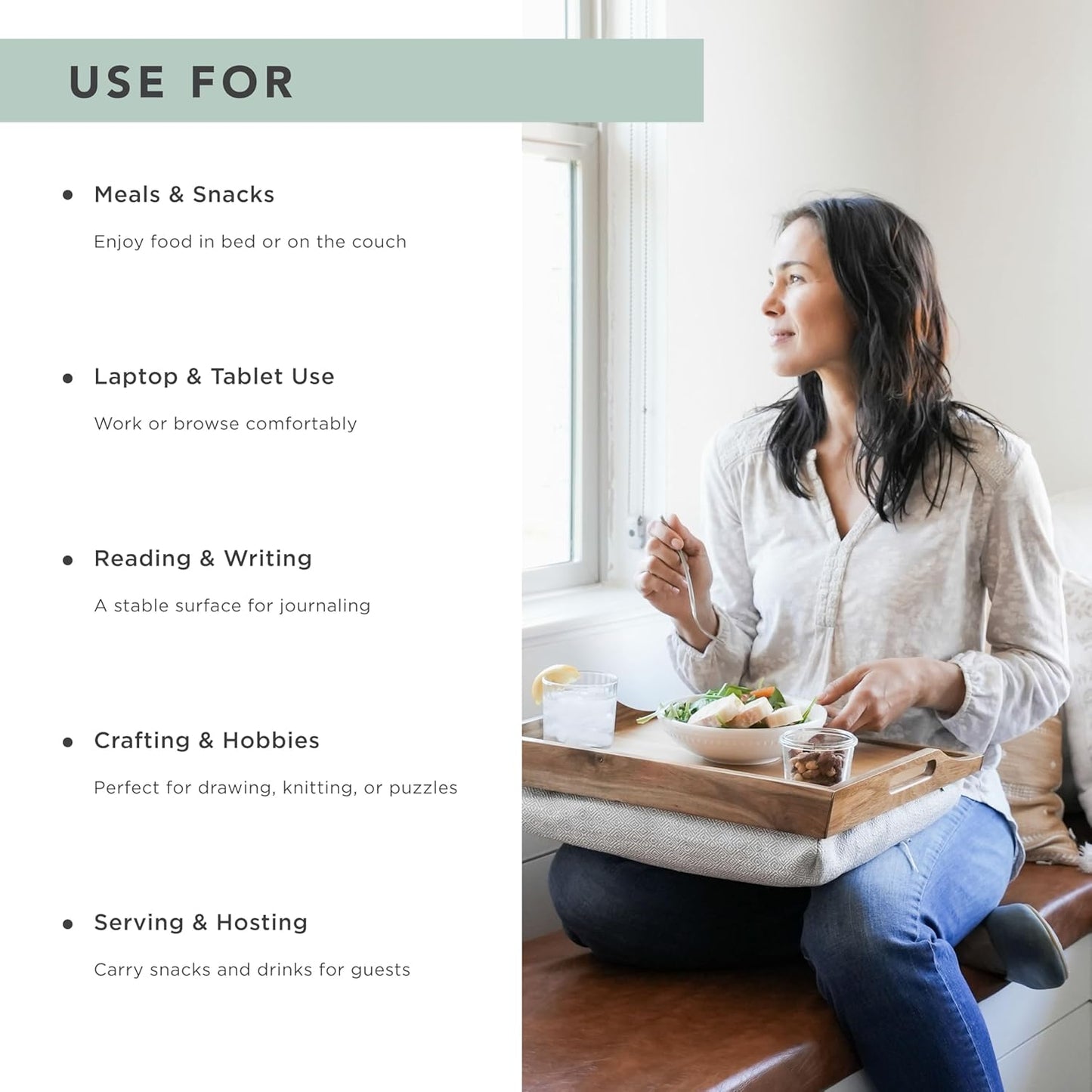 ROSSIE HOME Acacia Wood Bed Tray, Lap Desk - Set of Two - with Hyacinth Storage Basket - Natural - Fits up to 15.6 Inch Laptops - Style No. 70106