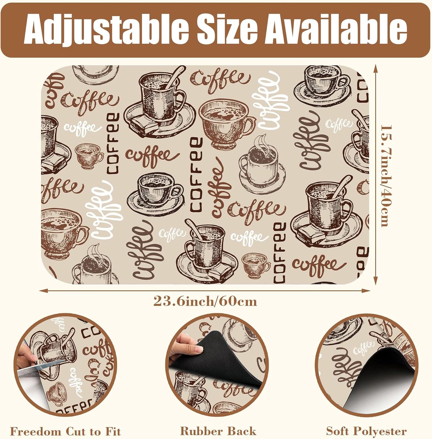 Coffee Cup Dish Drying Mat Cute Doodle Coffee Bar Mat for Countertop Absorbent Rubber Backed Hide Stain Dish Drainer Rack Pad Espresso Machine Dining Room Decoration 15.7 x 23.6 Inch