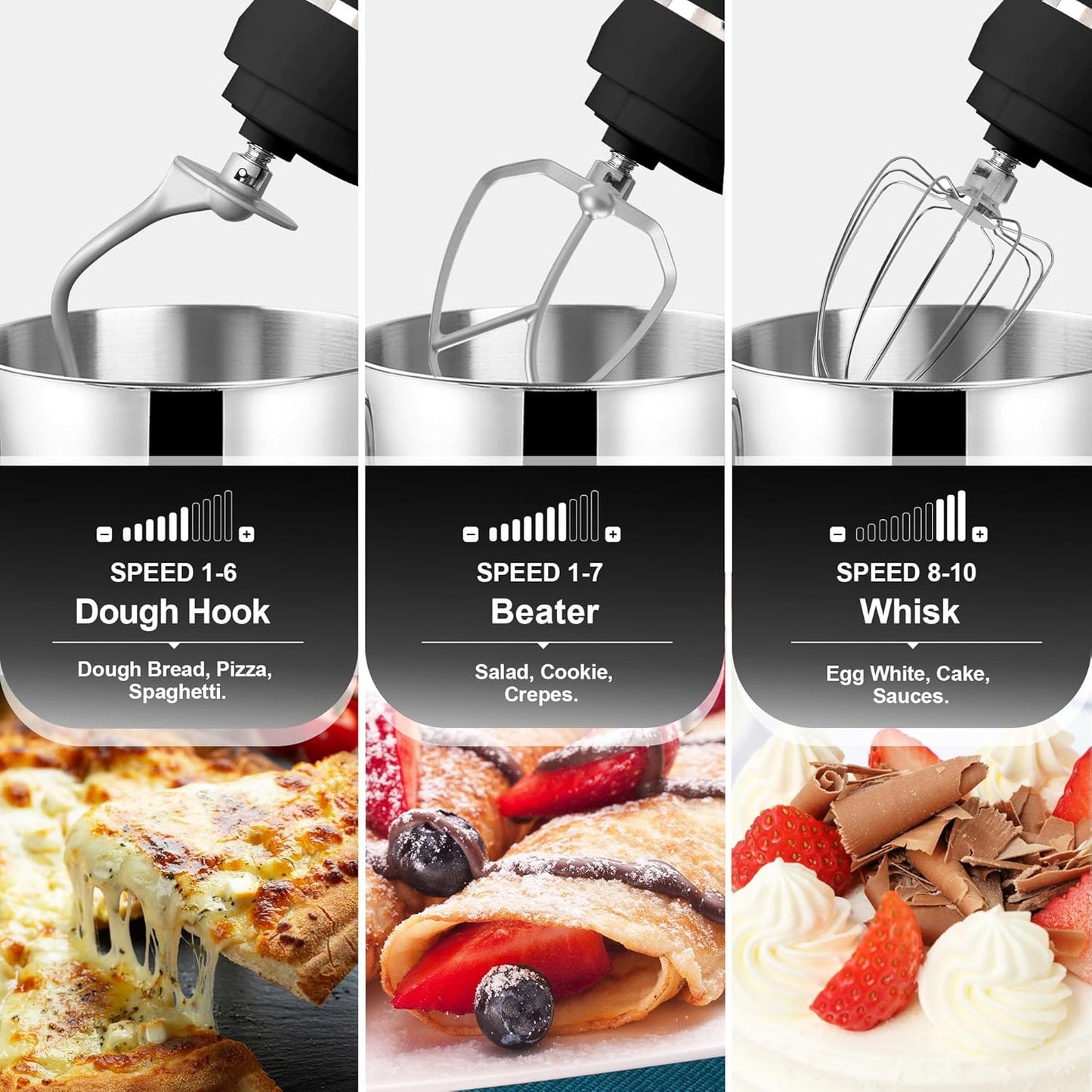 Kitchen in the box 7QT 900W 10-Speed Stand Mixer, Tilt-Head Kitchen Electric Mixer with Dough Hook, Whisk & Flat Beater(Onyx Black)