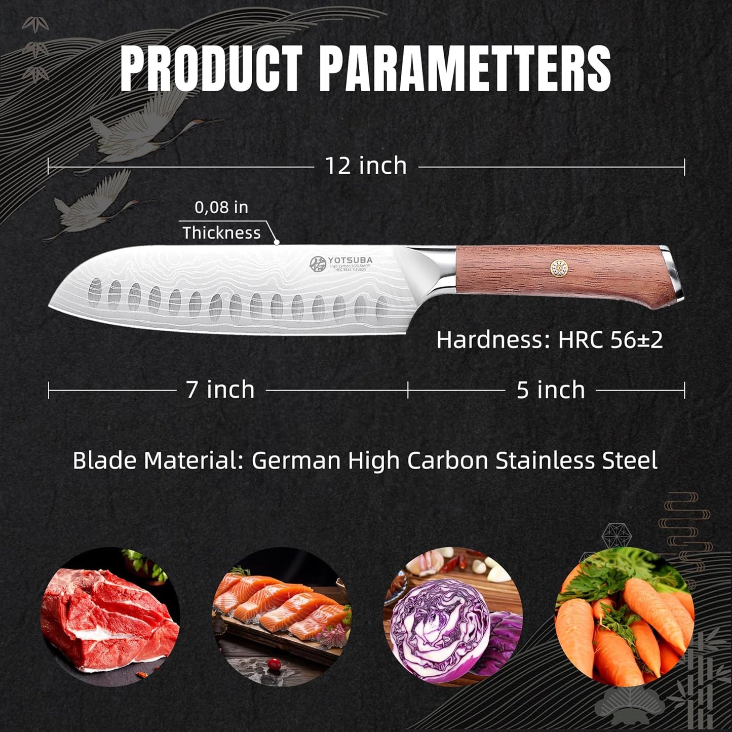 YOTSUBA Santoku Knife, 7 Inch Kitchen Knife, Sharp Japanese Knife with Wooden Handle, Forged High Carbon German Stainless Steel, Chef Knife for Home Chopping Vegetable and Cooking