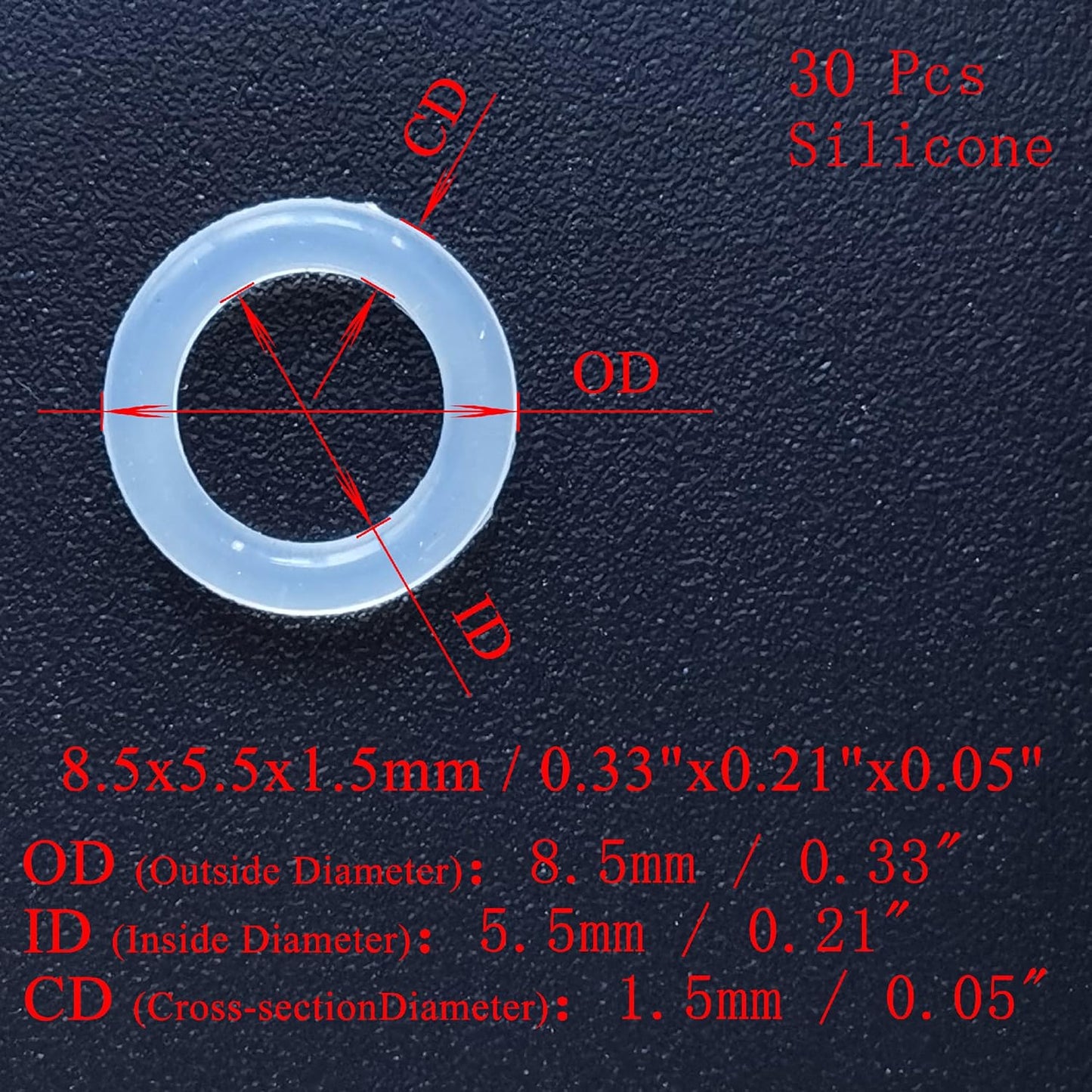 [30 Pcs] Silicone O-Rings White 8.5mm OD 5.5mm ID 1.5mm Width, Metric VMQ Sealing Gasket for Cup Lids, Coffee Maker, Brewing Fitting, Washer, Filter, Pump, Plumbing, Hose, Gauge, Auto, Machine