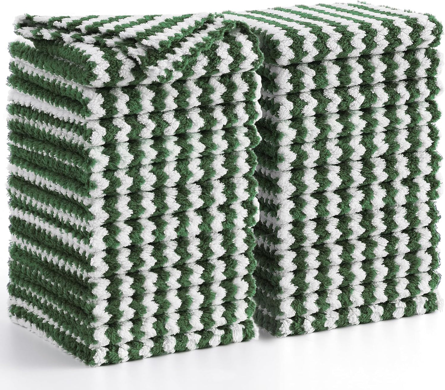 Homaxy 24 Pack Kitchen Dish Cloths, Ultra Soft and Absorbent Dish Towels, Reusable Fast Drying Microfiber Cleaning Cloth, Coral Velvet Wave Design No-lint, 10 x 10 inches, Grass Green