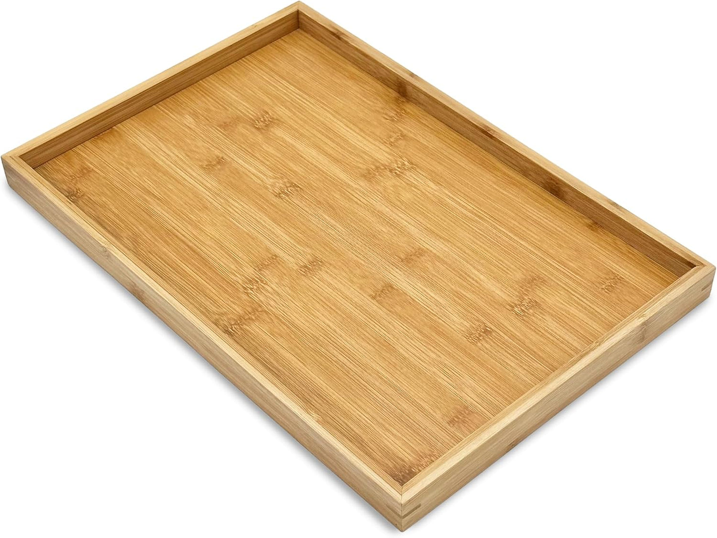 Bam & Boo (1-Pack) Natural Bamboo Rectangle Serving & Vanity Tray - for Kitchen, Bathroom, Countertop, Coffee Table (17.75" x 11.8" x 1.2")
