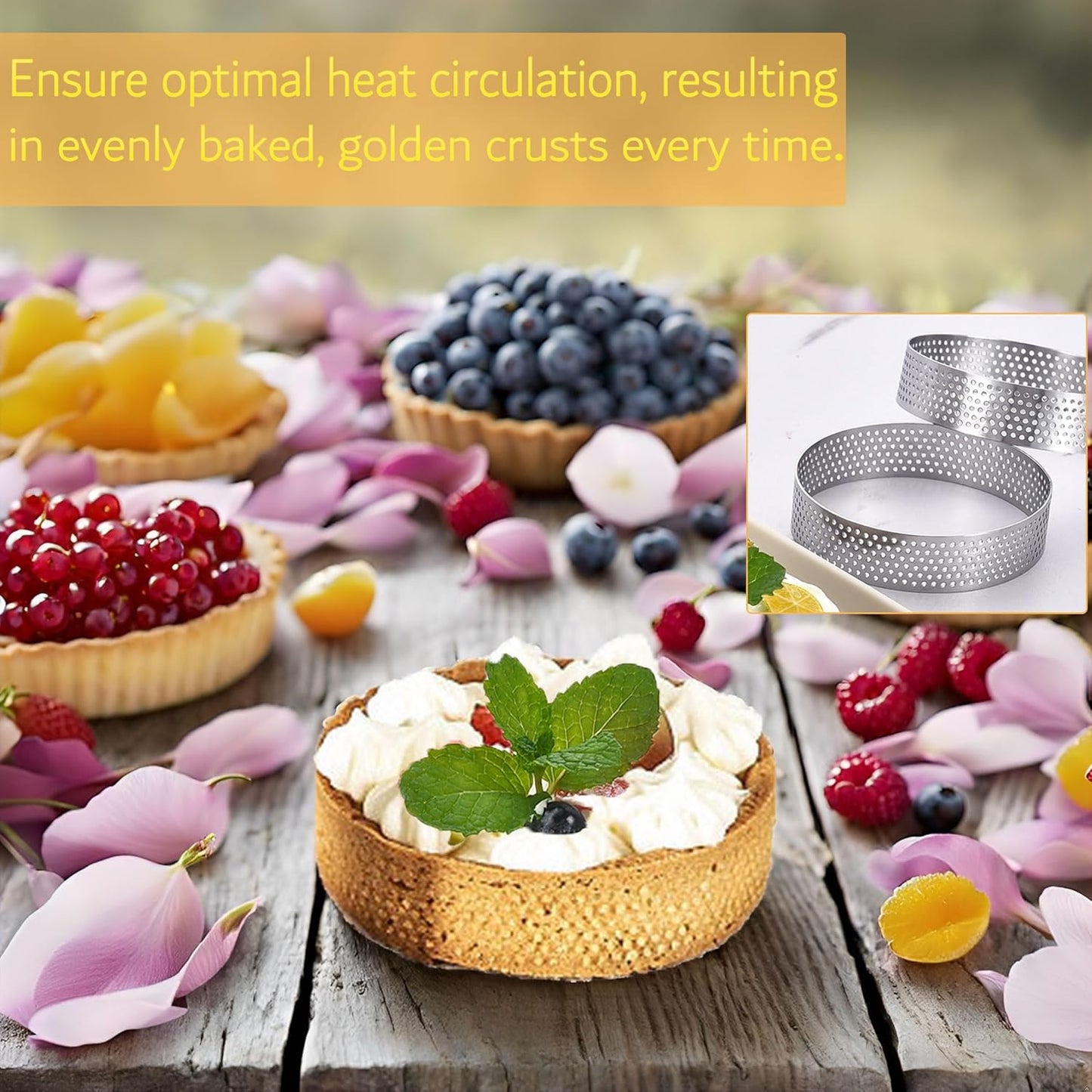 8Packs Perforated Tart Rings 3.15 Inch Stainless Steel Perforated Cake Rings, Round Tart Ring Molds for Cookies, fruit tarts, Prevent Soggy Crust & Even Baking