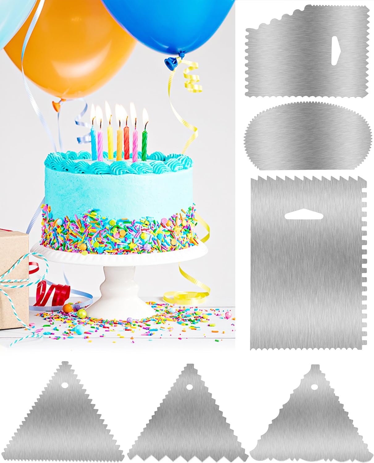 New 6pcs Cake Scraper 430 stainless Decorating Comb and Icing Smoother