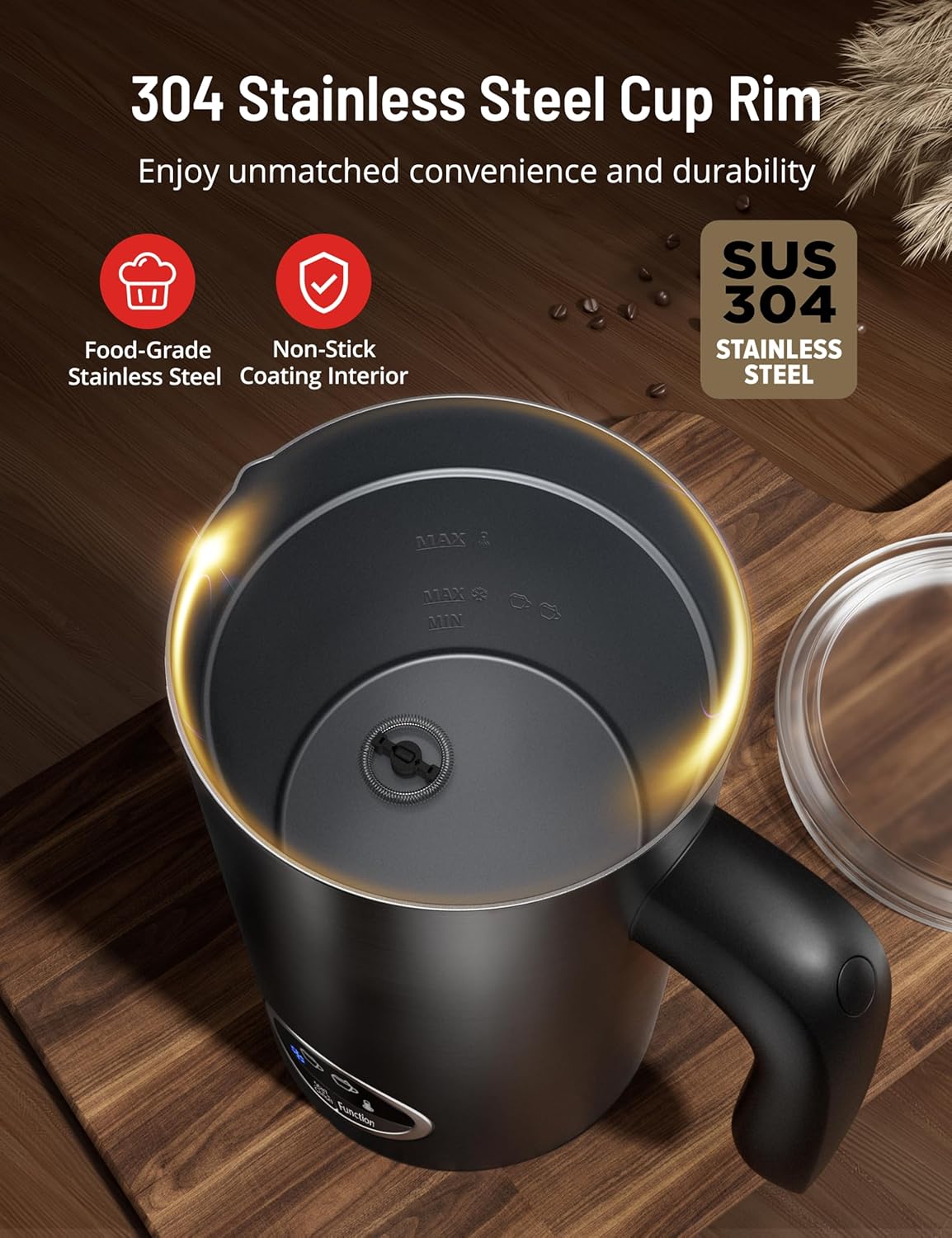 Milk Frother, Airyoyo 4-in-1 Milk Frother with Stand, Electric Milk Frother and Steamer Hot& Cold Foam Temperature Control, Auto Shut-Off Frother for Coffee Latte