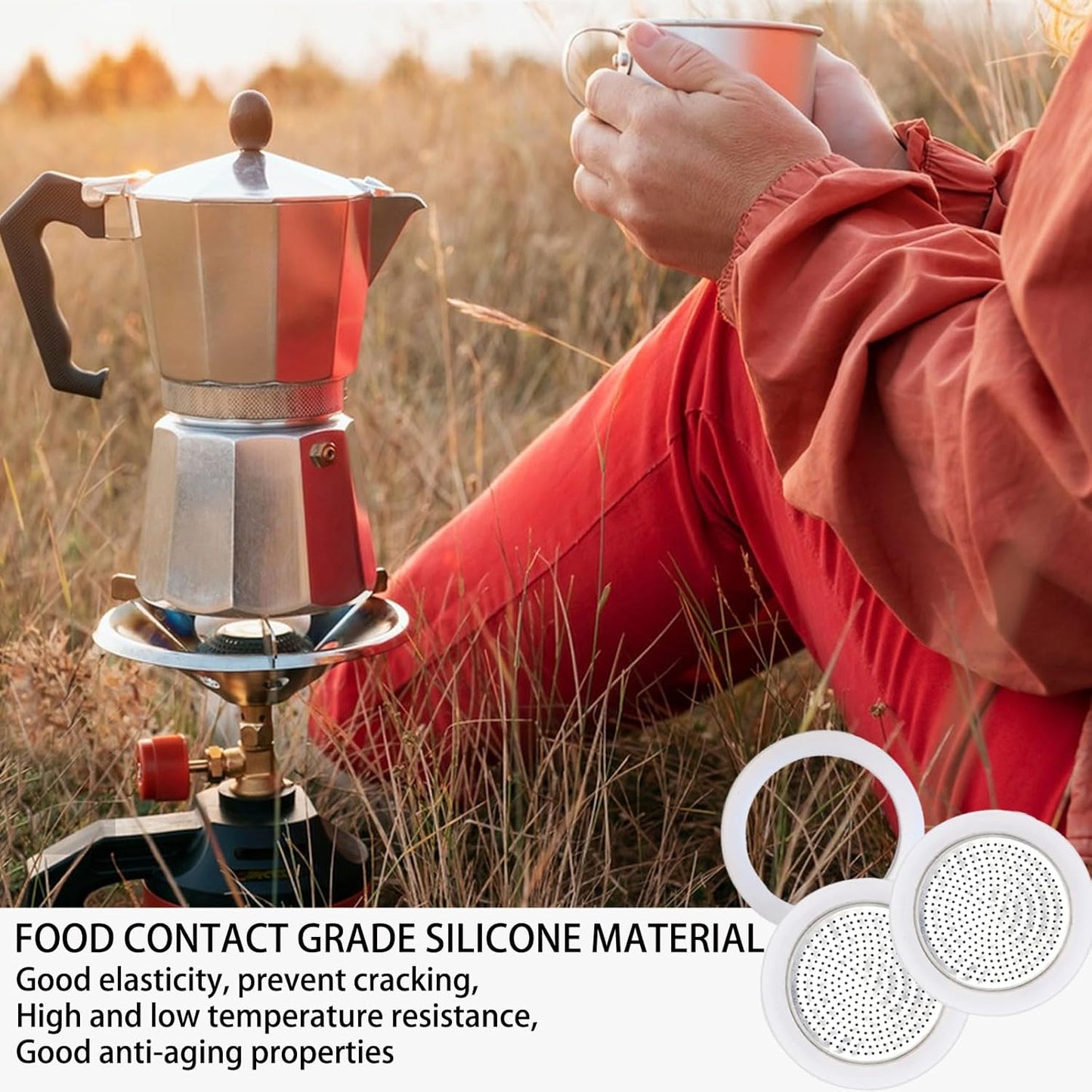 2 Pcs Filter with 3 Pcs Silicone Gasket Seals for 6 Cup Stovetop Espresso Coffee Maker Replacement Parts for DITOSH Aluminium Moka Pot