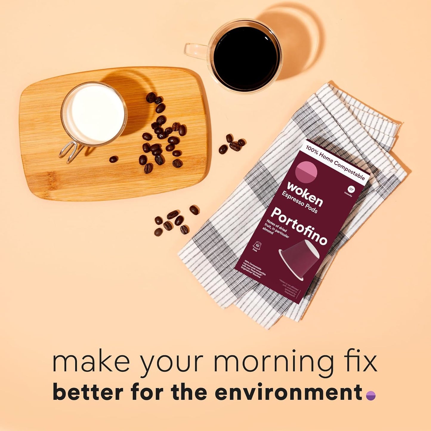 WOKEN COFFEE Compostable Nespresso Pods - Portofino Medium Roast Italian Espresso Coffee Capsules Compatible With Nespresso Coffee Machine (60 Pod Count, 6 Boxes)