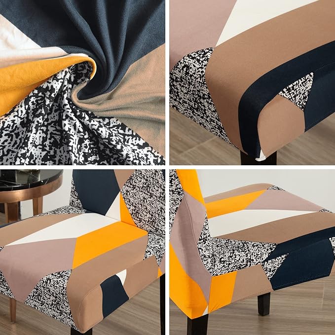 JQinHome Chair Covers for Dining Room 6 Pack,Magic Cube High Stretch Removable Washable Parsons Chair Slipcover for Home Party Hotel Wedding Ceremony (Geometric Patterns)
