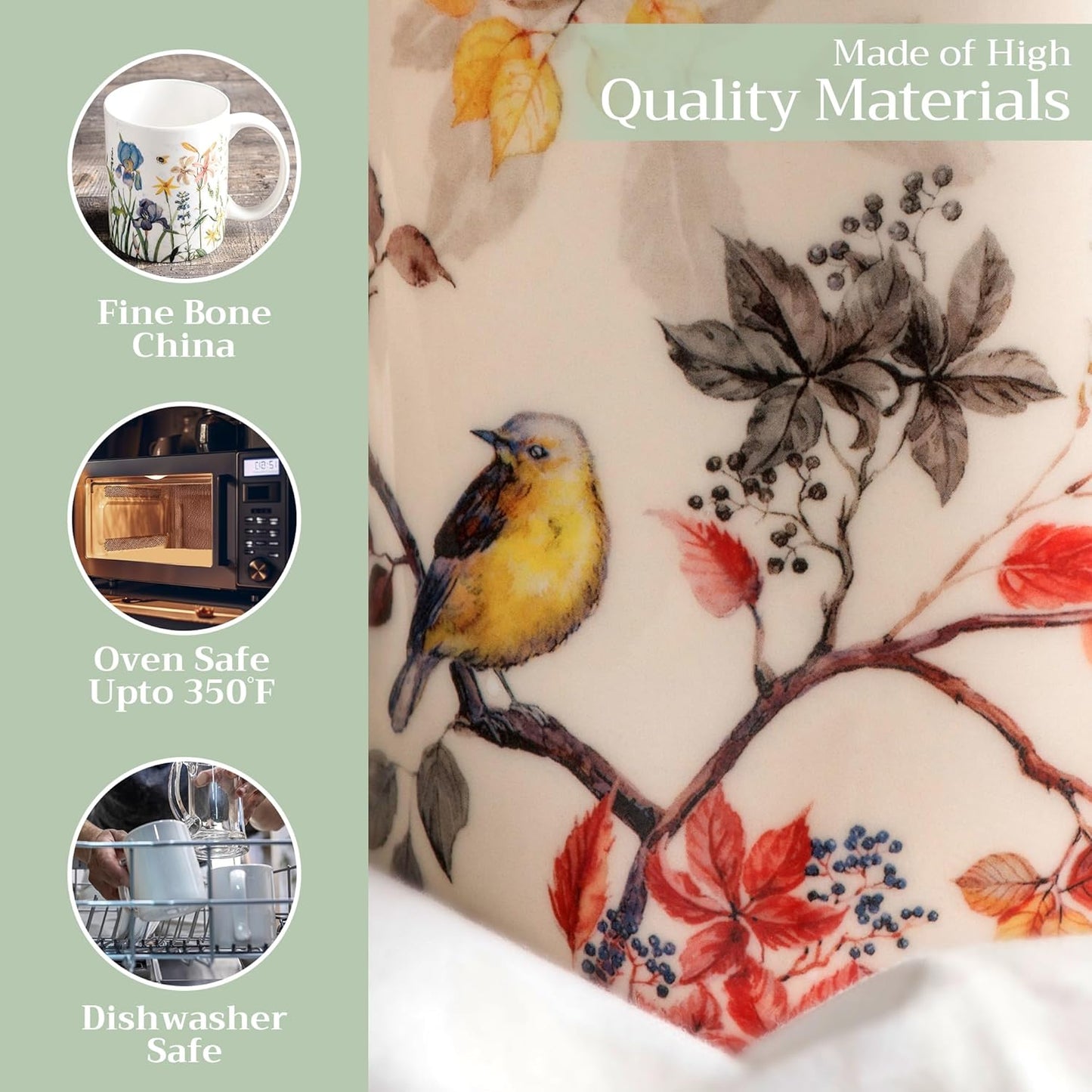 Maison d' Hermine Coffee Mug with Handles Fine Bone China Mugs Pack of Two Tea Cups for Hot Beverages Cappuccino Latte Home Restaurant Office Perfect for Gift (Equinoxe - Beige, 15 Ounce)