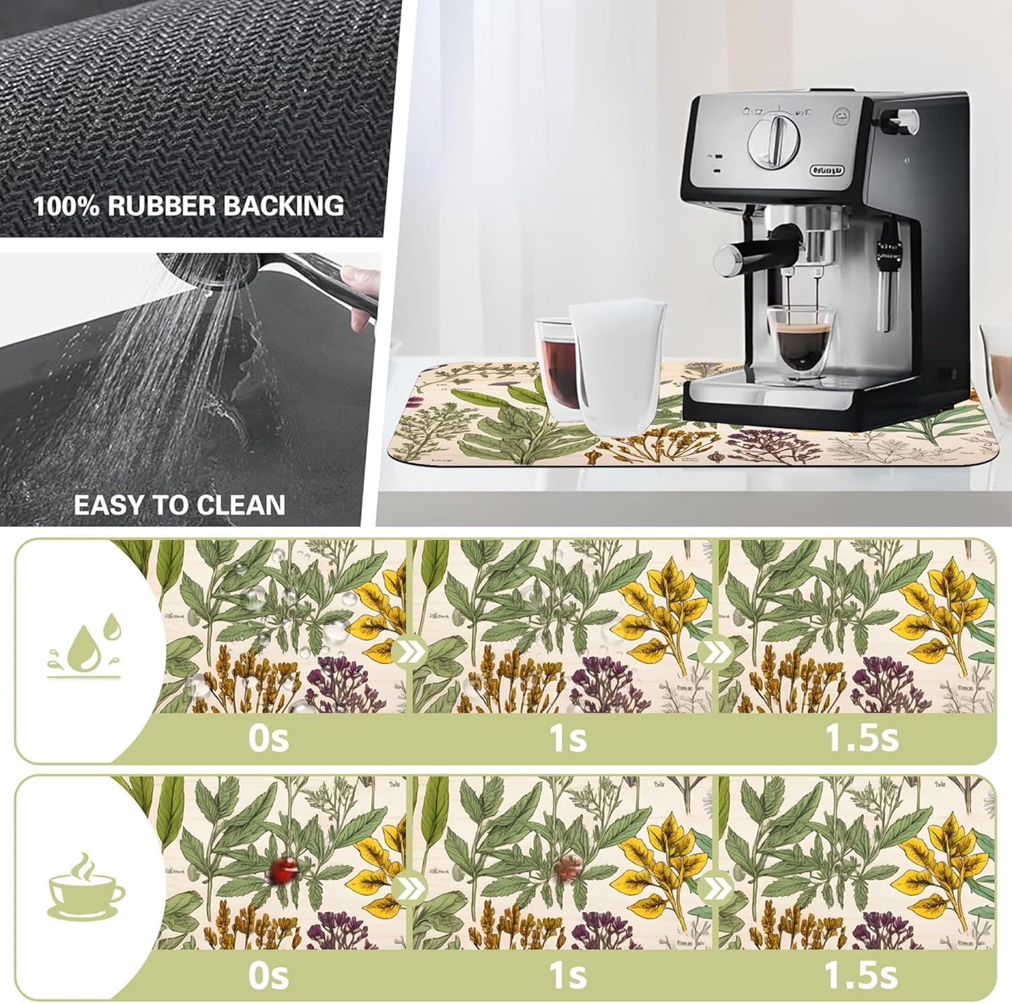 Dish Drying Mat Vibrant Bouquet of Spring Flowers Kitchen Mat 16"x24" Bsorbent Coffee Maker Mat for Dishes,Utensils Coffee Maker Pots and Pans Easy Clean Dish Slip Resistant Pad