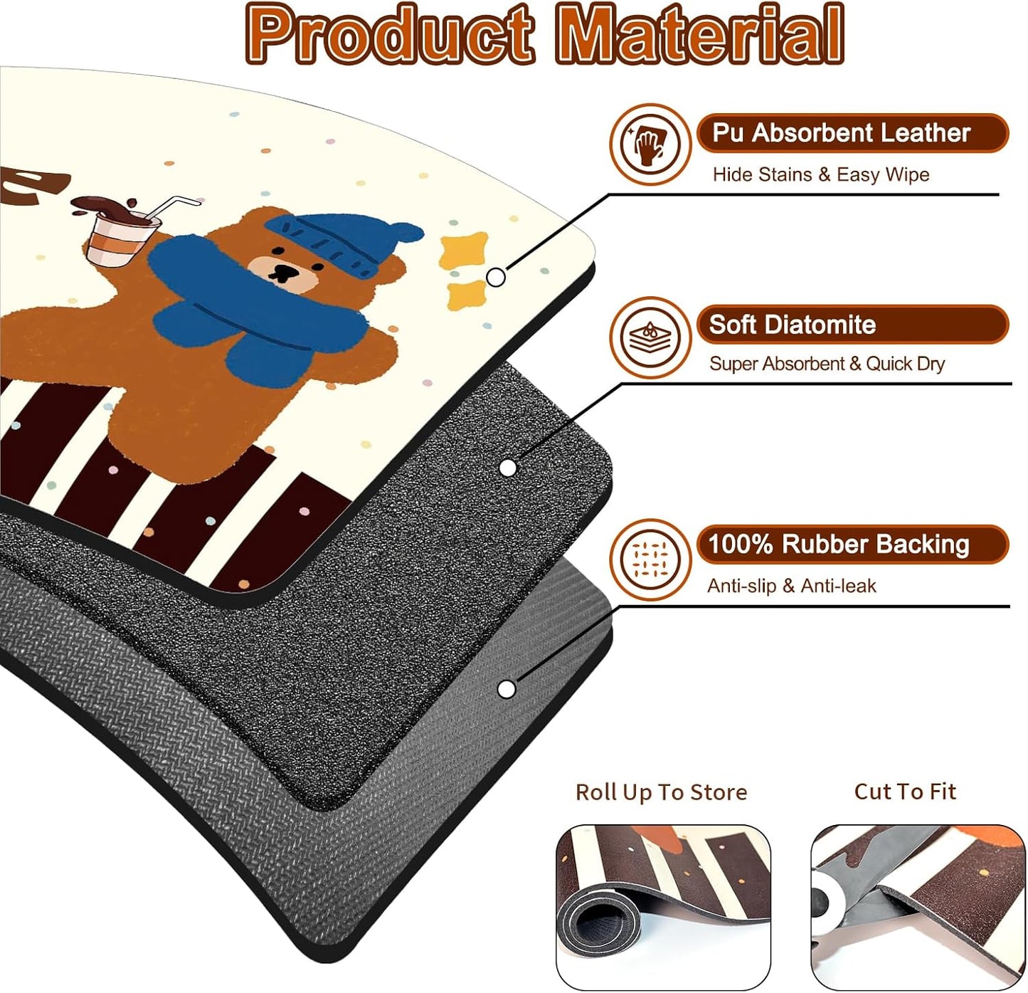 Coffee Maker Mat for Countertops, 12" X 20" Absorbent Dish Drying Mat for Kitchen Counter, Easy to Clean Kitchen Drying Matt Rubber Backing, Fit Under Coffee Espresso Machine Pot Dish Rack