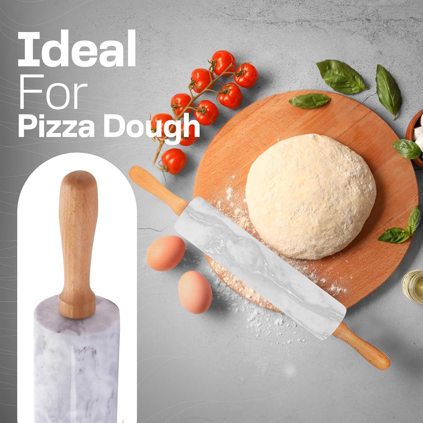17 Inch Marble Rolling Pin with Wooden Handles & Wood Cradle, Dough Roller for Baking Pizza, Pies, Pastries, Pasta, Cookies