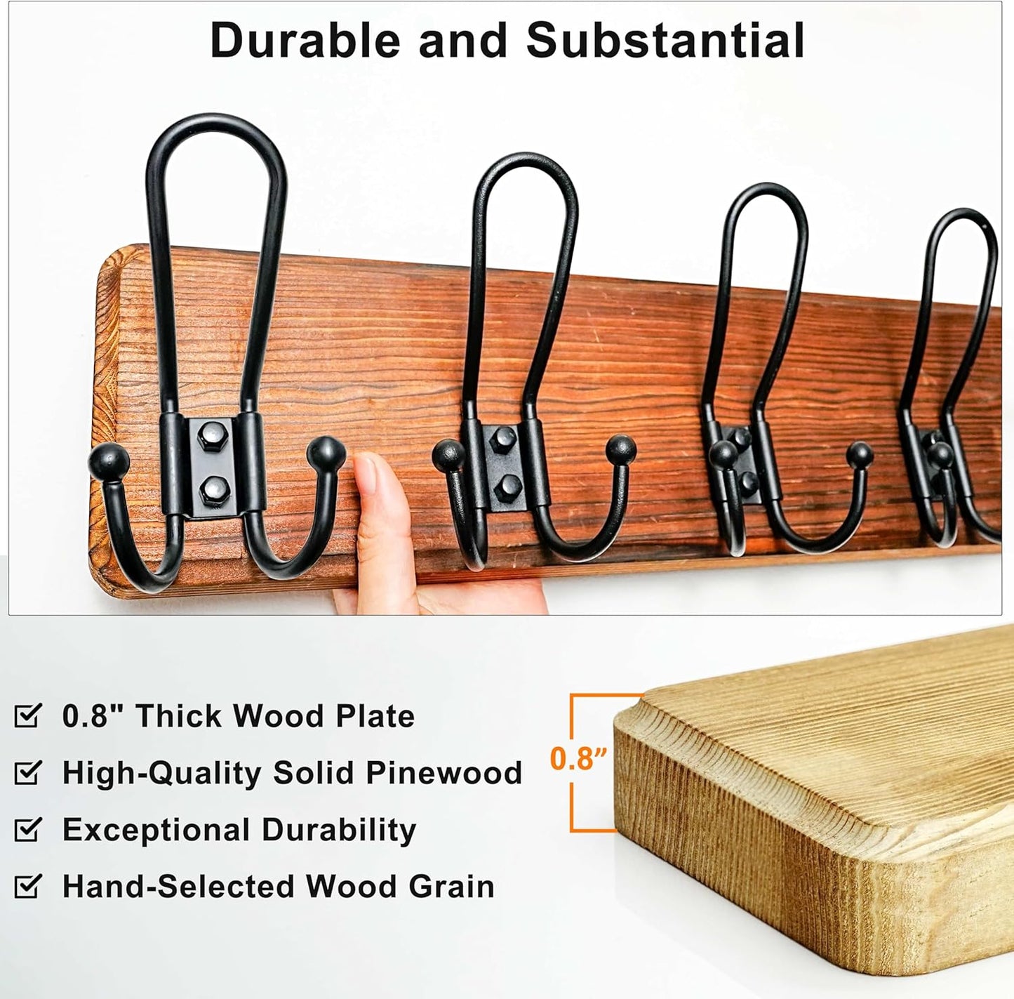 Dseap Coat Rack Wall Mounted - Heavy Duty Farmhouse Rustic Wall Coat Hanger with 5 Wire Hooks for Clothes Hat Jacket Towel, RusticWire, J1-5A, Whitewash & Black, Pack of 2