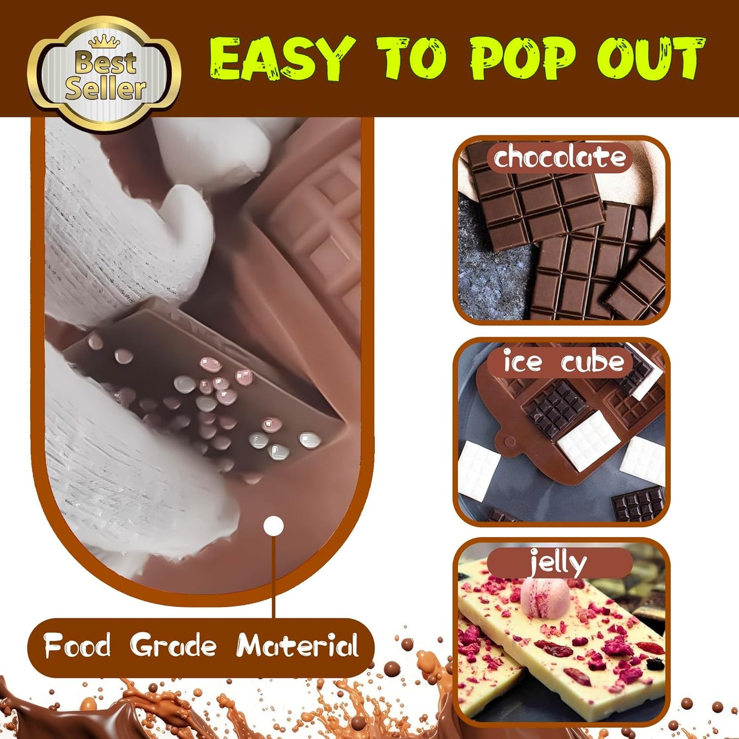 Break-Apart Chocolate Molds, Non-Stick Silicone Chocolate Bar Mold, Food Grade Candy Bar Mold, Perfect for Energy Bar, Cocoa Mini Bar, Basic Bites - 4 Pack