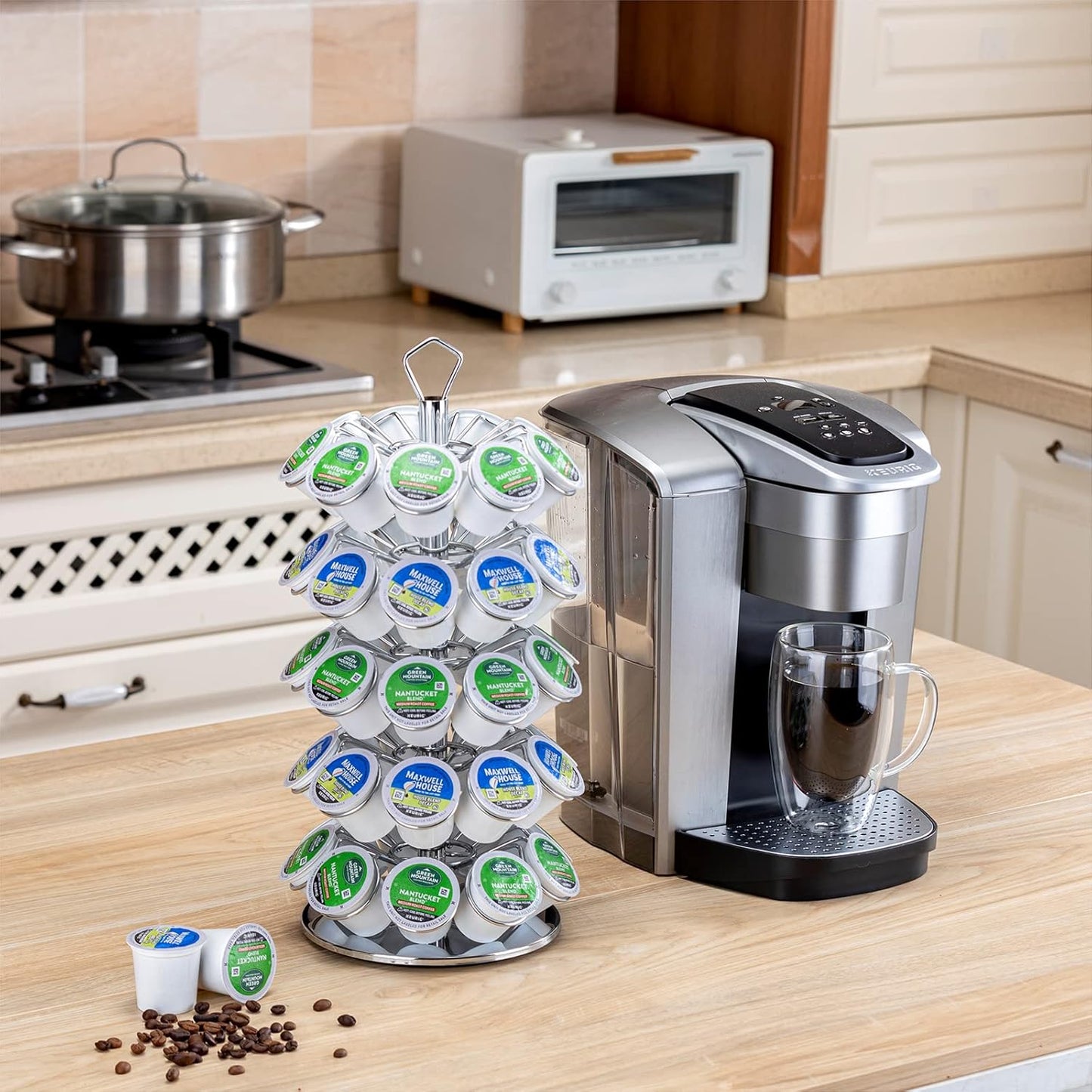 K cup Holder Storage Coffee Capsules Pod Holder Carousel 5 Tier Compatible with 45 K-Cup Pods