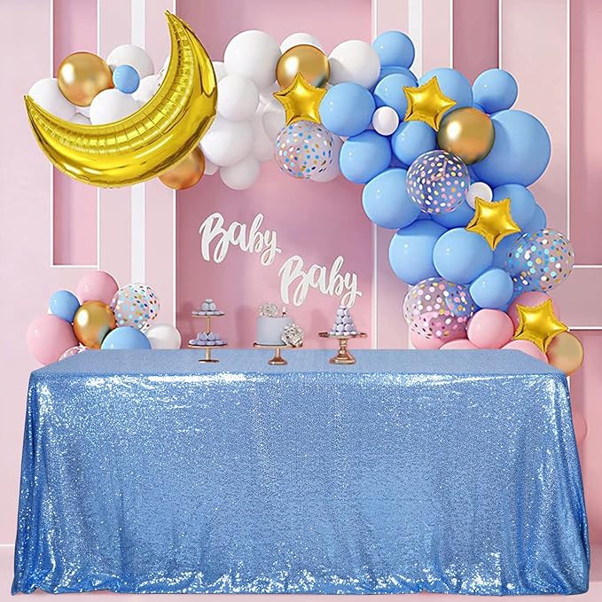 SquarePie Sequin Tablecloth 90 x 132 Inch Baby Blue Sparkly Table Linen for Wedding Party