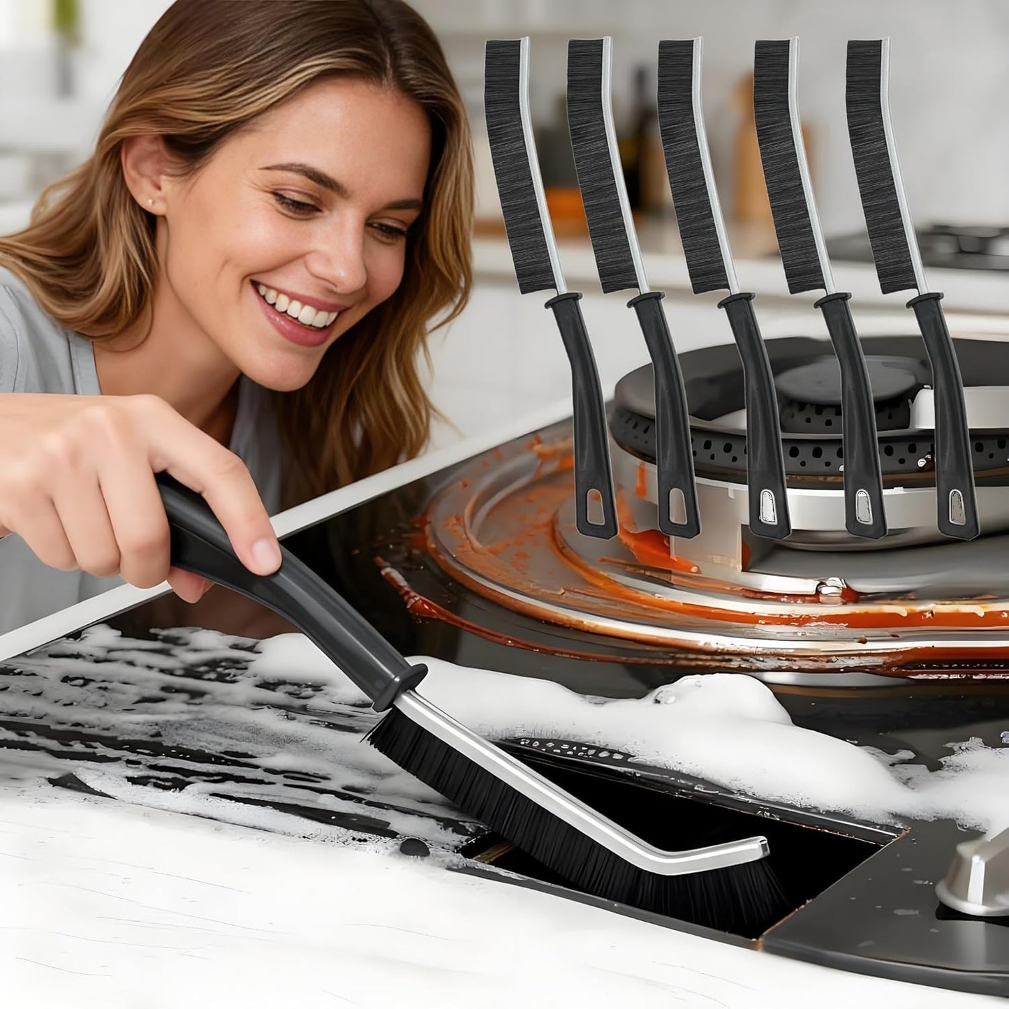 5-Pack Multifunctional Bathroom Cleaning Brushes - Hard Bristle, Long Handle, Cement Slurry Tool for Narrow Gaps & Home Spaces