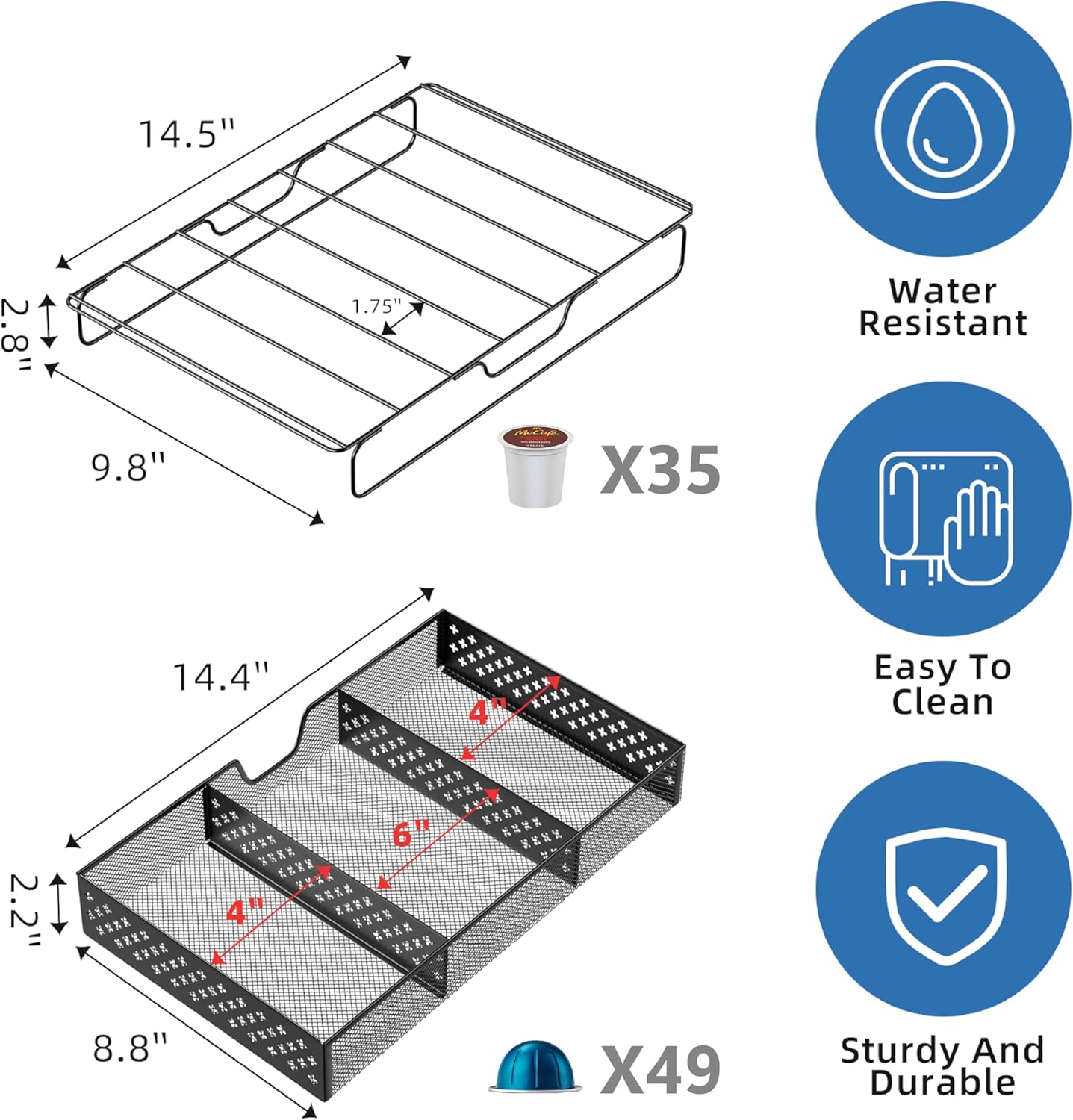 Simple Trending Coffee Pod Holder for K Cups, with 2 Tier Slidng Storage Drawer and Coffee Accessories Holder, 63 Large or 80 Small Capsule Organizer, Black