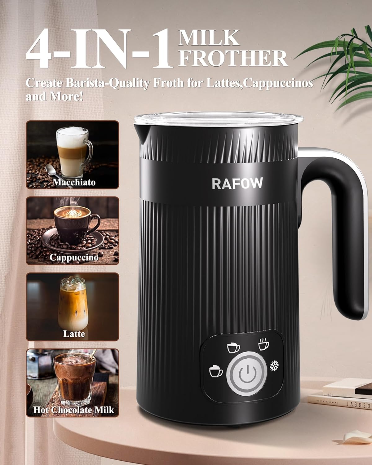 4 in 1 Electric Milk Frother: Automatic Milk Steamer Large Capacity Hot & Cold Coffee Foam Froth Maker, Milk Warmer Foamer for Latte, Cappuccino, Hot Chocolate