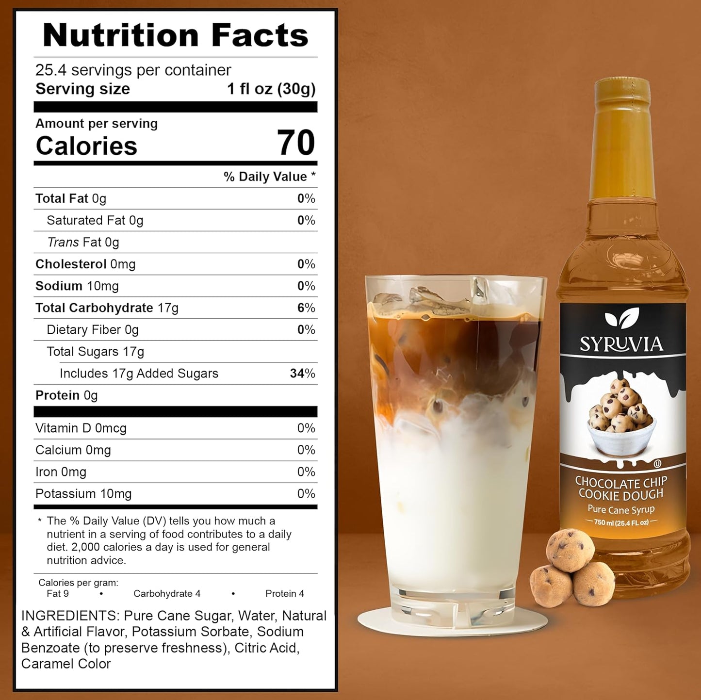 Syruvia Chocolate Chip Cookie Dough & Blue Curacao Syrup - 25.4 fl oz. Premium Coffee Flavoring Syrup. Kosher, and Gluten-Free. Ideal for Enhancing Drinks, Sodas, Shakes, Desserts, and More.