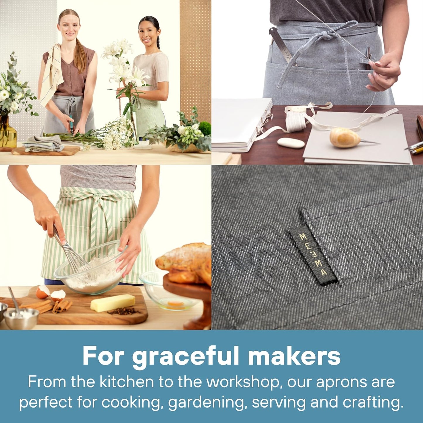 MEEMA Waist Apron with 3 Pockets | Waitress Apron | Waitress Apron with Pockets | Half Aprons With Pockets | Server Aprons Women