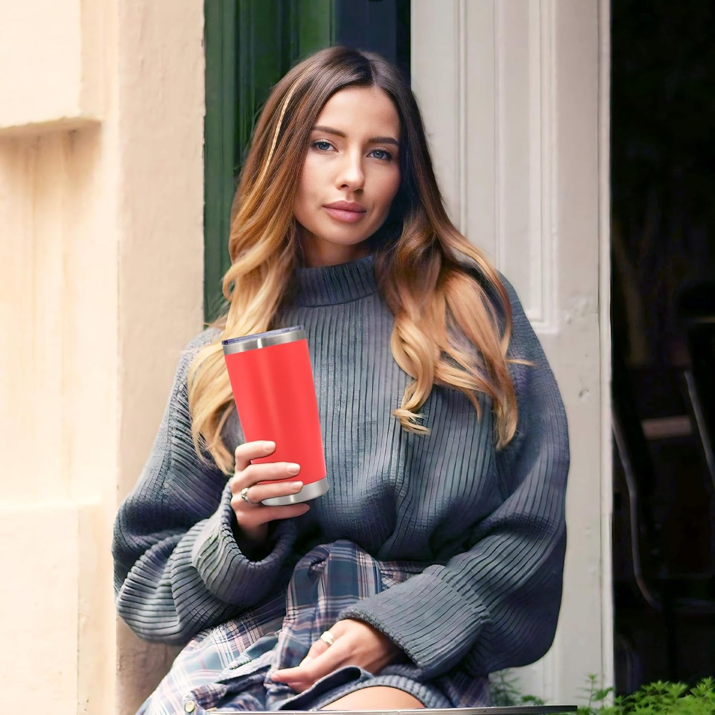 20 oz Tumbler with lid Double Wall Vacuum Insulated Tumblers Stainless Steel Coffee Mug Travel Coffee Tumbler Powder Coated Tumbler Cup Keep Hot&Cold- (Red 1 Pack)