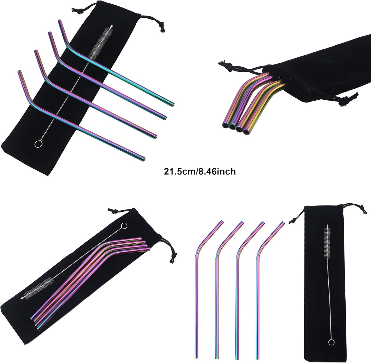 Gugrida Stainless Steel Straws 8.5" - 4 Pack - Multicolor - Eco-Friendly - Durable & Versatile - Easy to Clean - Portable Idea