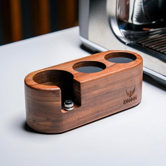 58mm Espresso Tamper Station Rosewood KNODOS Espresso Machine Accessories For Coffee Bar Wooden Coffee Tamping Box and Portafilter Holder