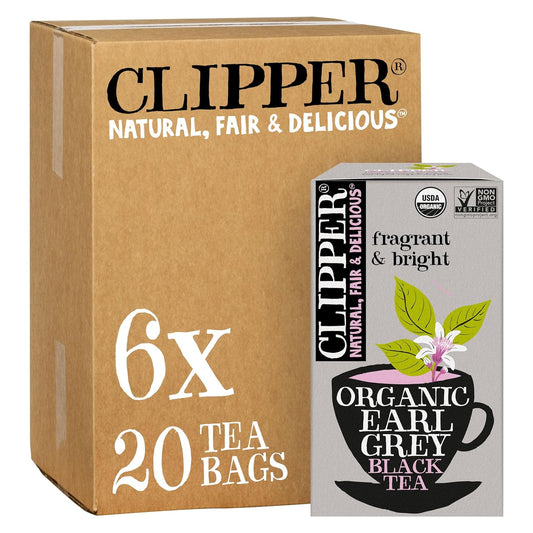 Clipper Tea, Earl Grey, Organic Tea with Citrus Begamot, Plant Based, Black Tea, Caffeinated British Tea, 6 Pack, 120 Unbleached Tea Bags