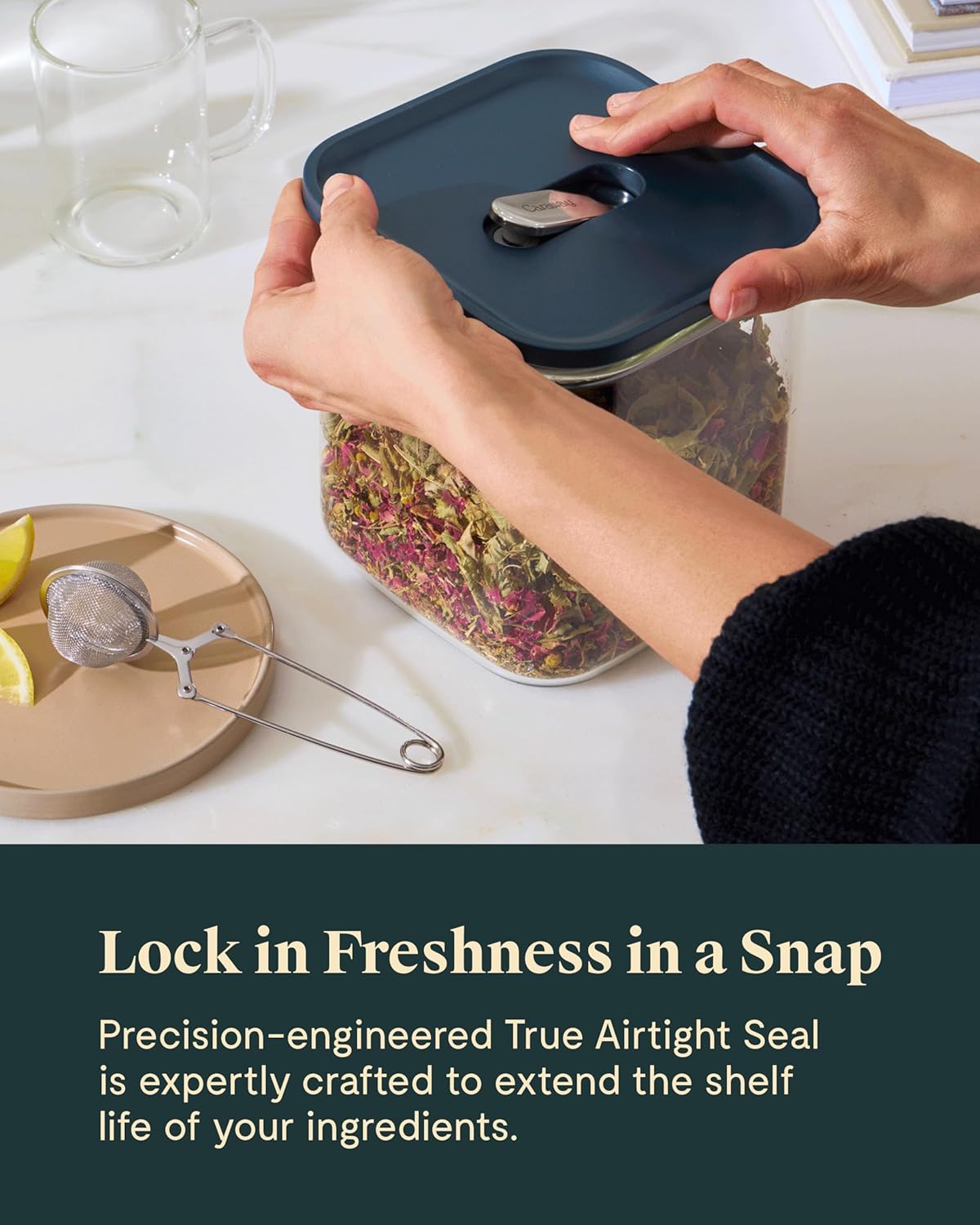 Caraway 14-Piece Glass Airtight Food Storage Containers with Lids – Non-Toxic, BPA-Free Kitchen Storage Containers – Stackable, Space-Saving Airtight Containers for Dry Goods and More - Navy