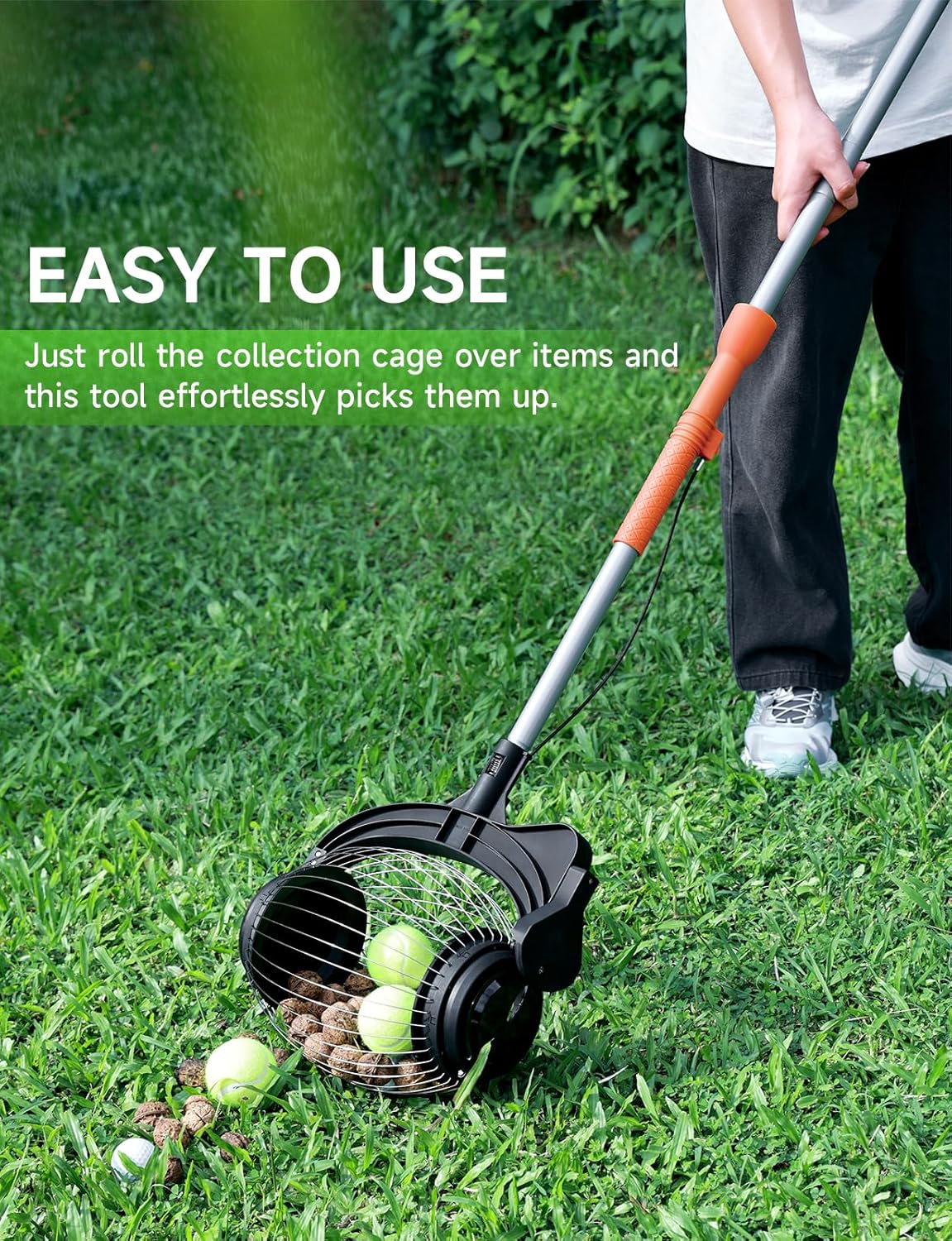 Acorn Picker Upper Roller for Walnuts - Nut Gatherer with 1.8-Gallon Capacity, No-Bend Emptying Design，Suitable for 1.2"-3.6" Walnuts,Chestnuts, Fallen Apples & Tennis Balls