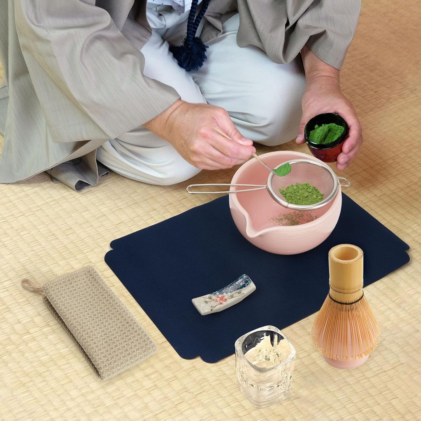 10-Pcs Matcha Kit Set, Whisk and Bowl with Spout & Measuring Spoon, Japanese Matcha Tea Making Tools, Light Pink