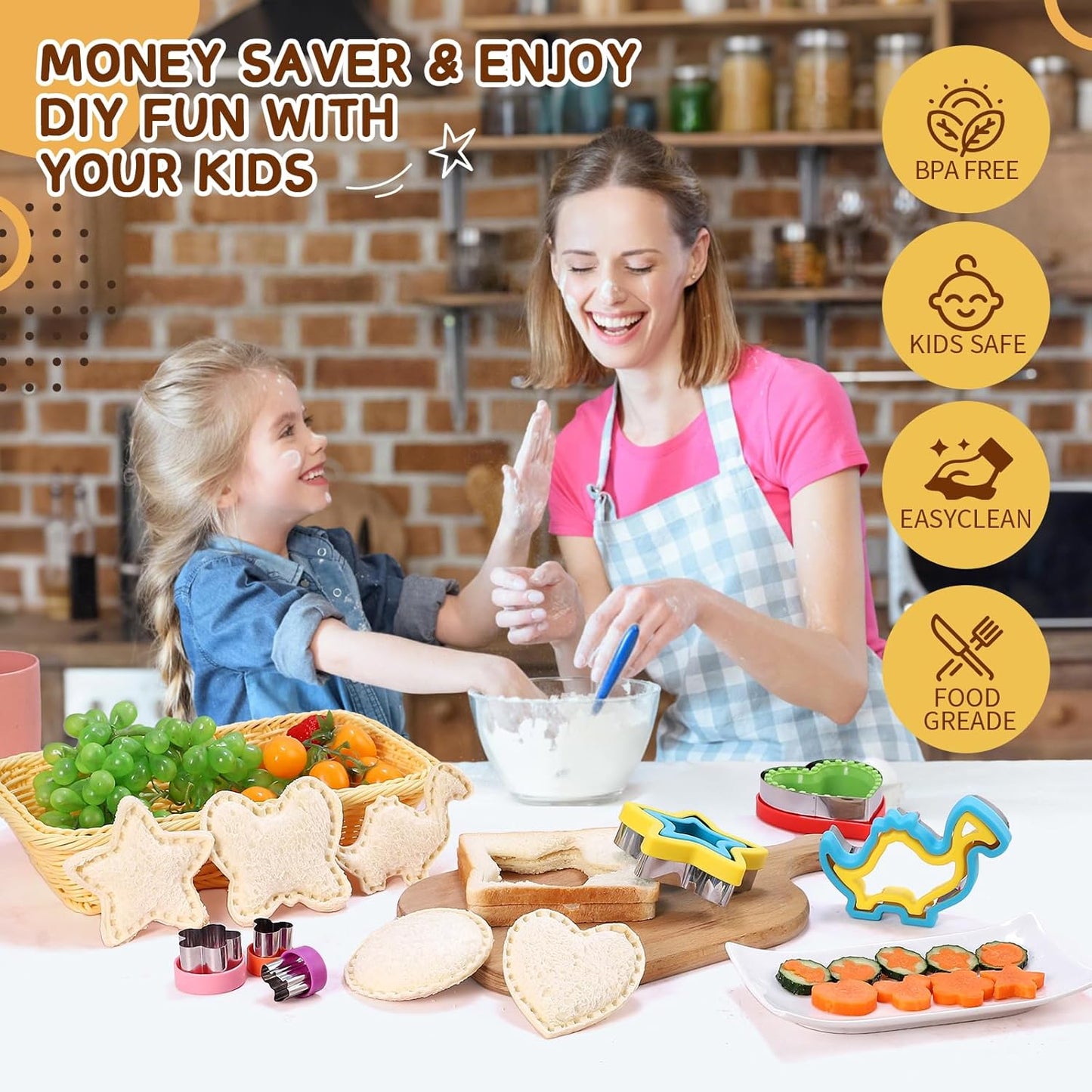 Sandwich Cutters for Kids Lunch, 33 Pcs Sandwich Cutter and Sealer Set for Kids Lunch, DIY Vegetable Fruit Shapes and Cookie Cutters for Bento Box