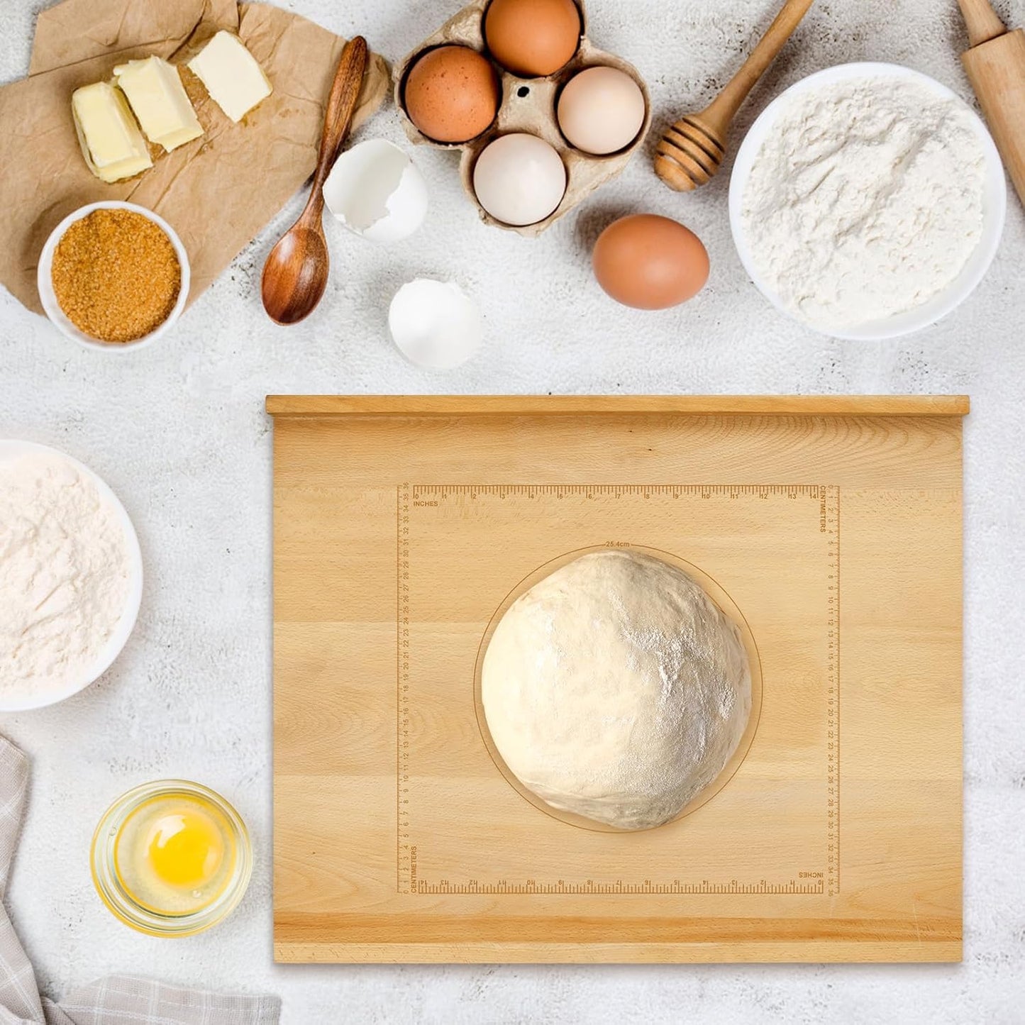 Reversible Wood Pastry Board, 20"X24"Kneading Board, Pastry Board for Rolling Dough, Pastry Board With Edge Blocking, Pasta Board Wood with Engraved Ruler for Counter Top Kitchen