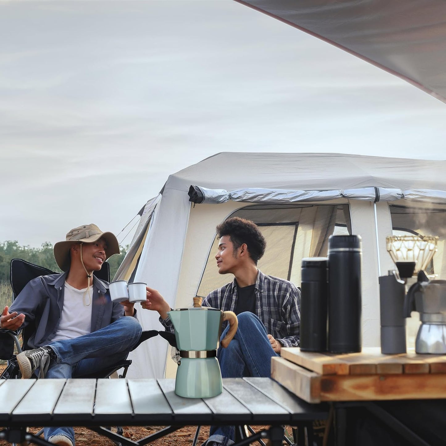 AGOGO Milano Moka pot, Stovetop Espresso maker, Greca Coffee Maker, Stovetop coffee maker and espresso maker percolator With Paper Filter 6 Cup Lake Blue