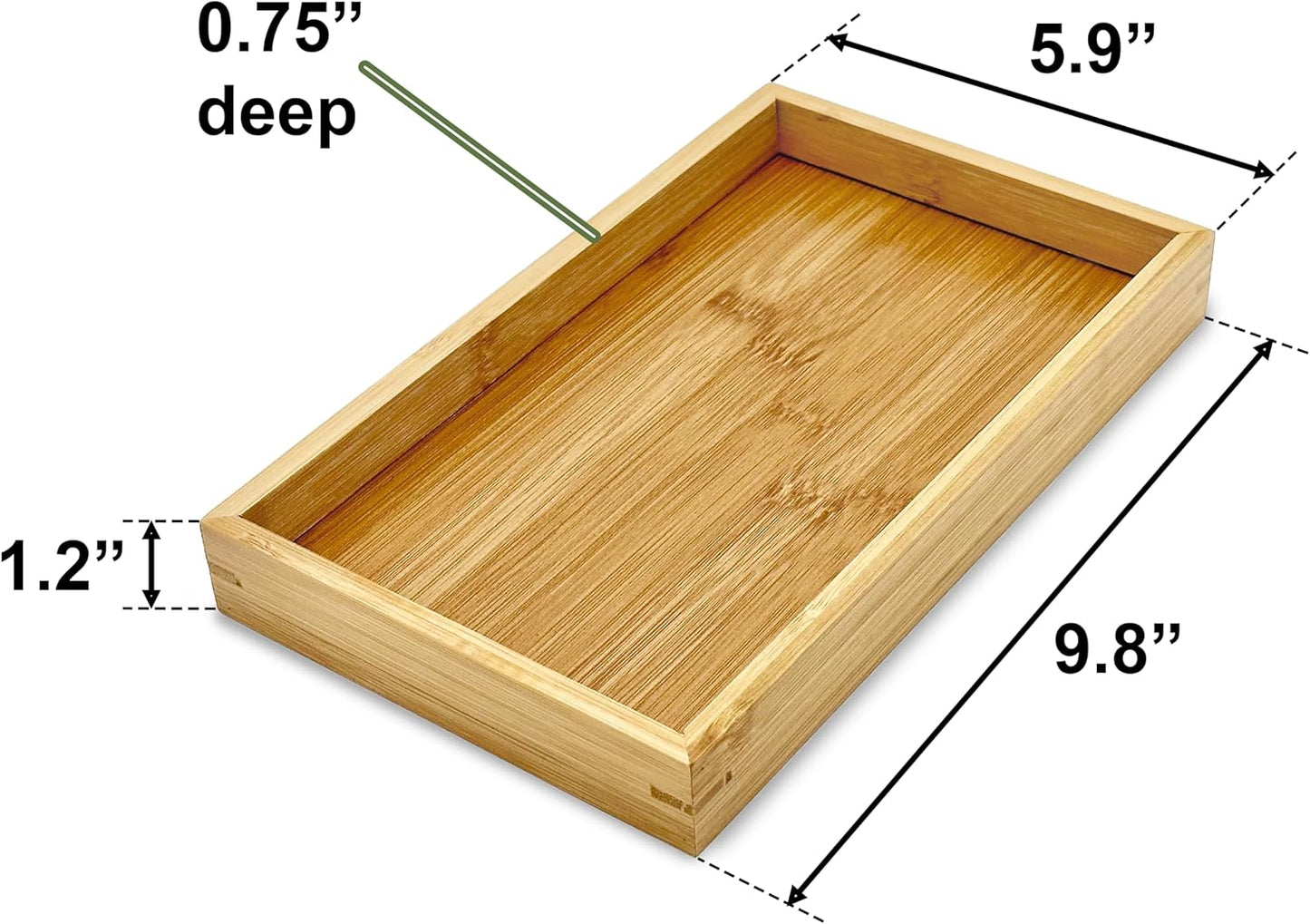 Bam & Boo (2-Pack) Natural Bamboo Rectangle Serving & Vanity Tray - for Kitchen, Bathroom, Countertop, Coffee Table (9.8" x 5.9" x 1.2")