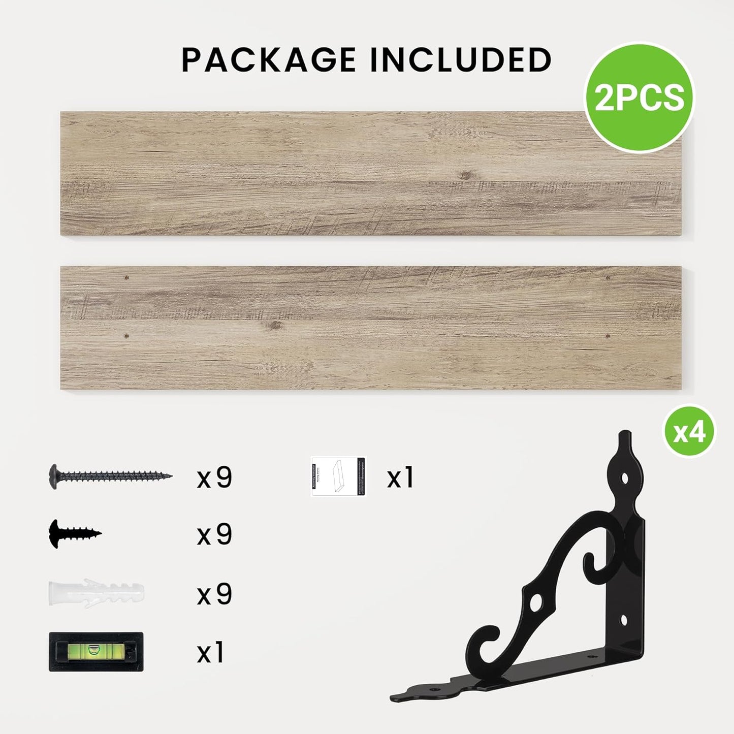 RICHFOCUS Floating Shelves for Wall Decor, 39.4W x 8D Wall Shelves Set of 2, 8 Inch Deep Rustic Wood Shelves Wall Mounted with Brackets, Long Floating Shelves for Living Room Bedroom Kitchen, Grey